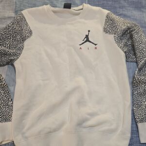Nike Air Jordan Crewneck Sweatshirt - White with Black Patterned Sleeves